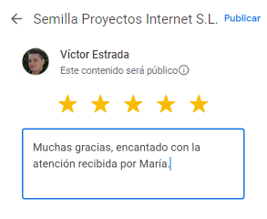 Introduciendo reseña desde el móvil